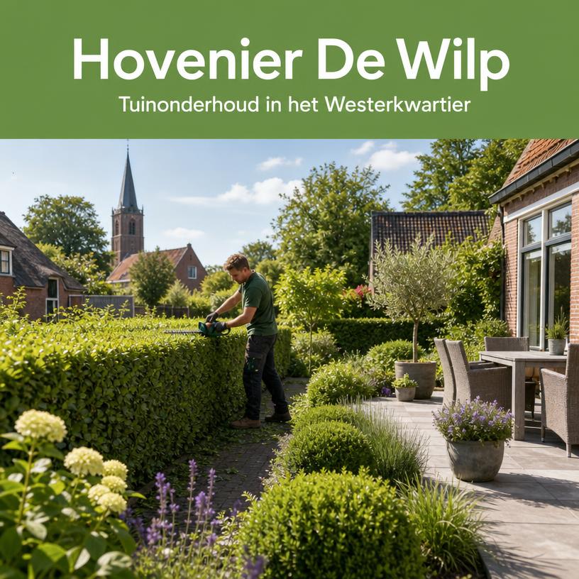 Advertentie van Hovenier De Wilp met een onderhouden dorpstuin